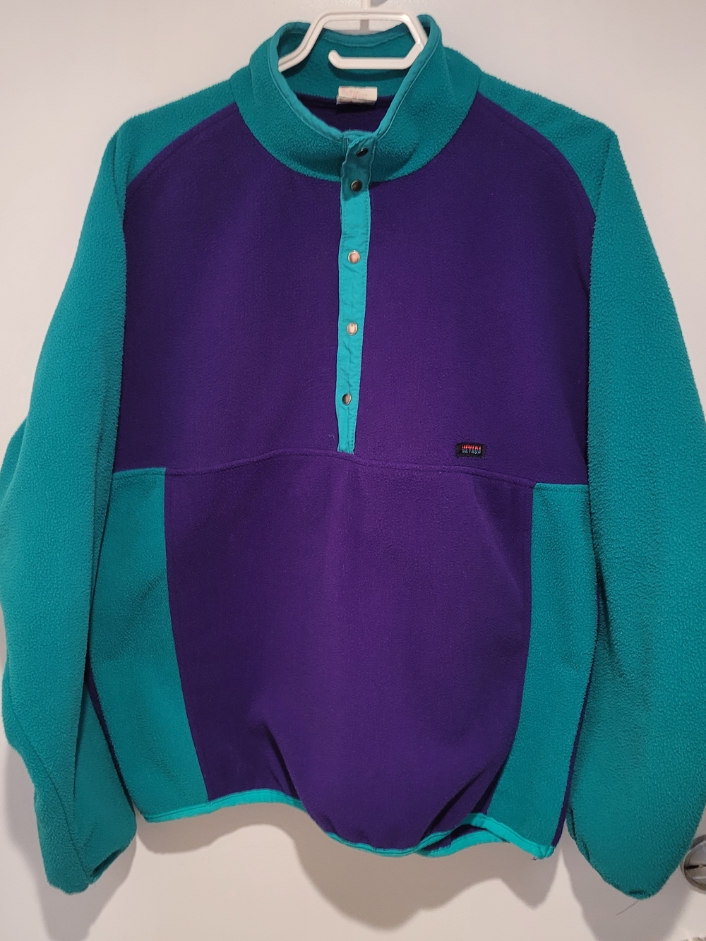 Vintage NEVADA Teal and Purple Men's Fleece Pullover (small But Fit MEDIUM)